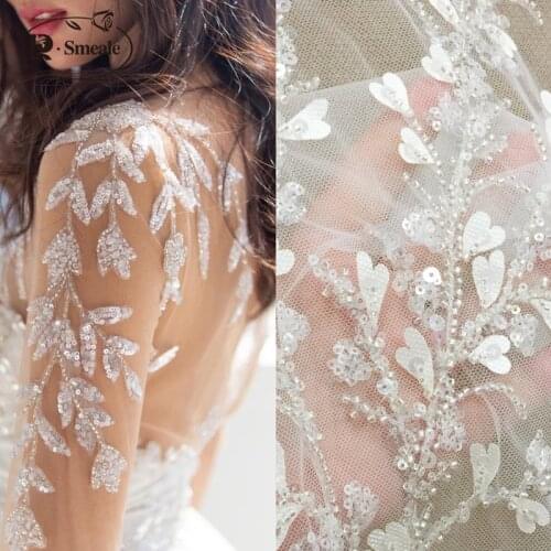 Rose gold Wine red ivory Luxury Heavy Beading Tulle Lace Fabric Ivory Color for Wedding Dress Bride Gowns RS2788