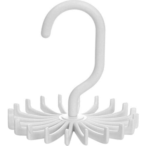 Multifunctional Mini Plastic Tie Rack 360 Rotating 20 Ties Hanger Hook Belts Scarves Holder Organizer for Men White