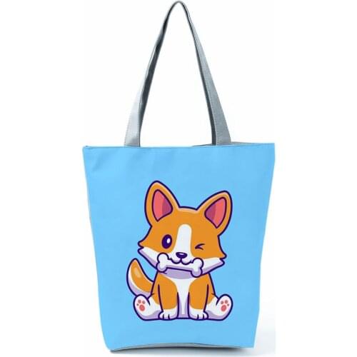 Fashion Lovely Printed Animal Dog Handbag Outdoor Waterproof Beach Bags for Women Large Capacity Ladies Shopping Shoulder Bag