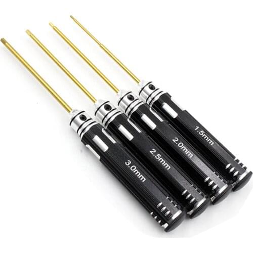 4pcs 1.5/2.0/2.5/3.0mm Hex Screwdriver Bit HSS Titanium Coated Repair Tool Set Can be used for models of cars helicopters planes
