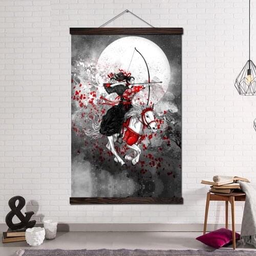 Wall Art Canvas Framed Print Painting Posters and Prints Wall Pictures for Living Room Decoration Japanese Woman Samurai Warrior