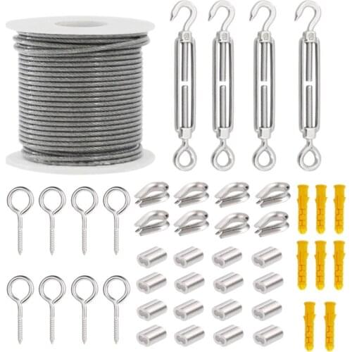New Wire Rope Cable Hooks Stainless Steel Cord Hanging Kit with Turnbuckle Wire Tensioner for Sun Shade, Tent Installation