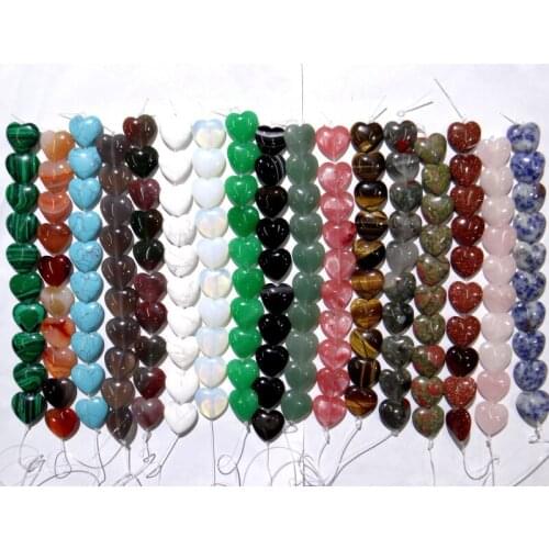 Wholesale 20mm natural stone Quartz crystal tiger eye Turquoises love heart beads for diy Jewelry making Accessories10pcs