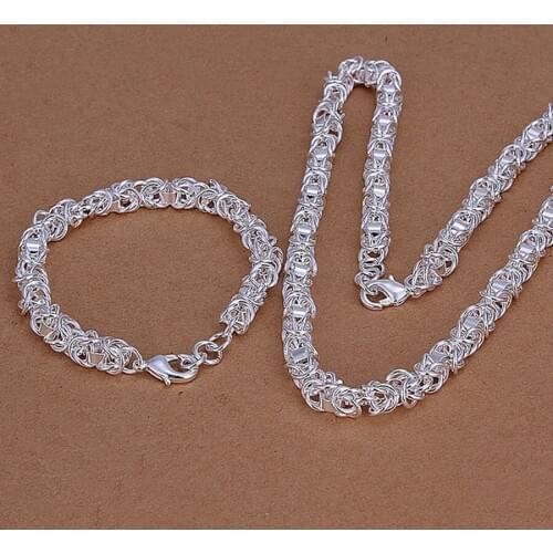 Wholesale high quality women men lady chain retro male lobster clasp necklaces bracelets fashion Silver color jewelry Set S029