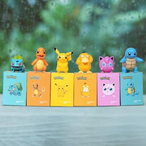 Genuine Pokemon Pikachu Charmander Psyduck Squirtle Jigglypuff Bulbasaur Anime Model Dolls Toy Figures Dolls Kids Gift With Box