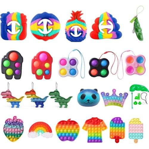 Rainbow Popet Fidget Toys For Children Kawaii Dimple Figet Toy Kids Push Bubble Down Antistress Girls Boys Birthday Gift