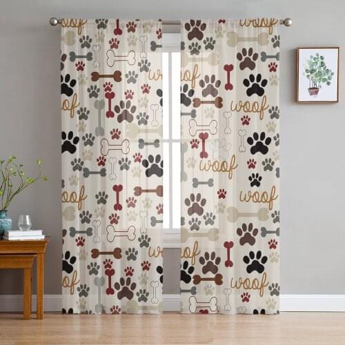 Cartoon Dog Footprints Bones Animals Sheer Curtains for Living Room Modern Voile Curtain Bedroom Tulle Curtains Window Drapes