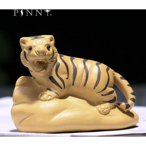PINNY Purple Clay Tiger Handmade Sculpture Creative Animal Statues Tea Pet Decoration Home Decoration Accessories