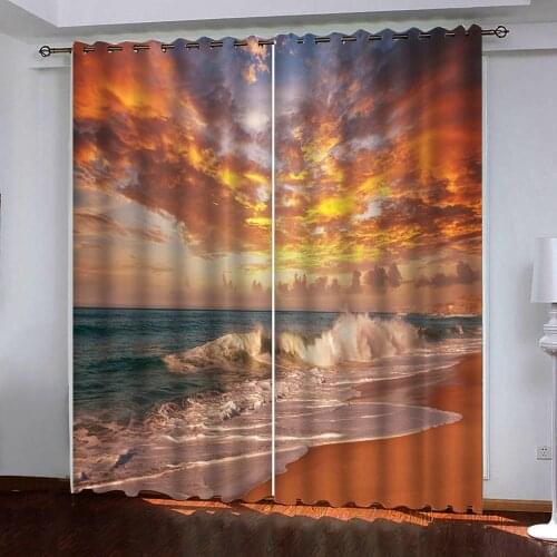 Modern Curtains photo 3D Window Curtains For Living Room bedroom kitchen Seascape at sunset curtain Decoration custom