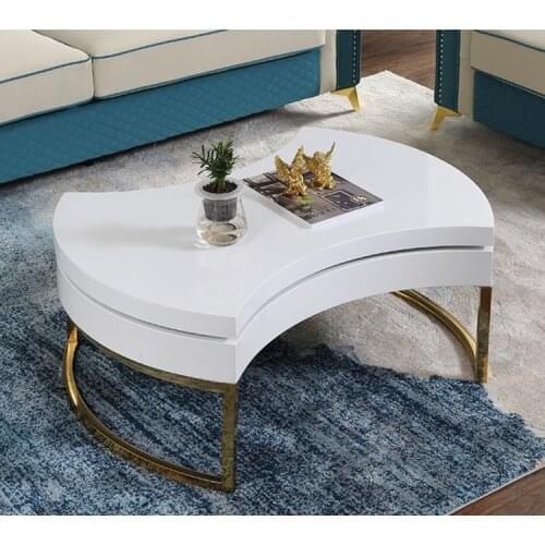Modern Creative Rotating Coffee Table Storage Round Sofa Table Living Room Center Table Home Furniture Stainless Steel Frame