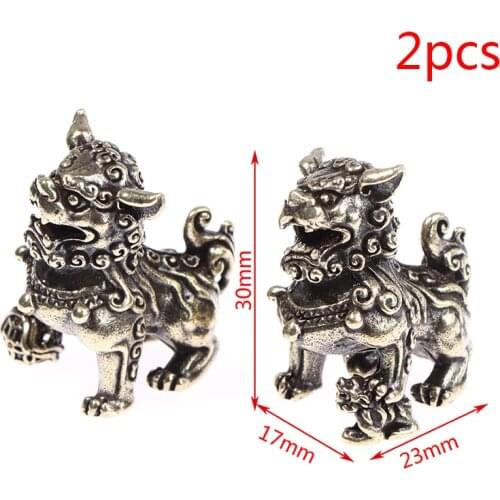 1Pair Home Feng Shui Decor Pure Copper Lucky Lion King Figurines Miniatures Desk Ornaments Antique Bronze Chinese Animals Statue