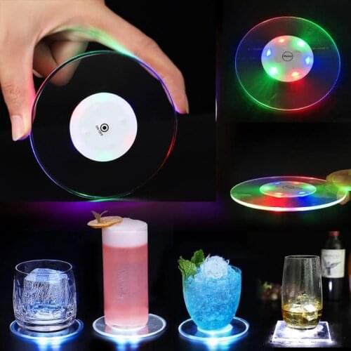 Ultra-thin LED Luminous Coaster Transparent Round Color Coaster Cocktail Coaster Bar Mixes Colorful Coaster Party Decoration