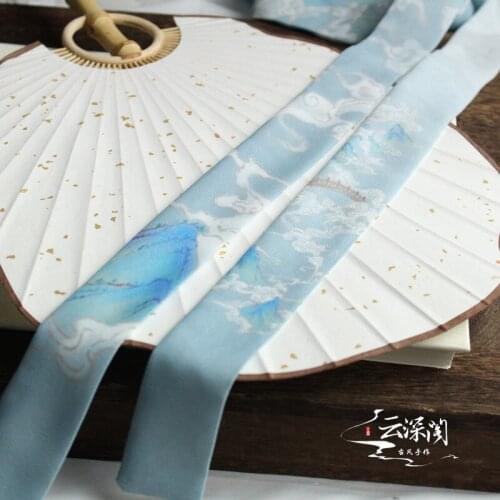 Yunshenge Qingshan Hidden Chiffon Print Hanfu Hairband Ancient Wind Ribbon Hanfu Hair Accessories Headdress Accessories