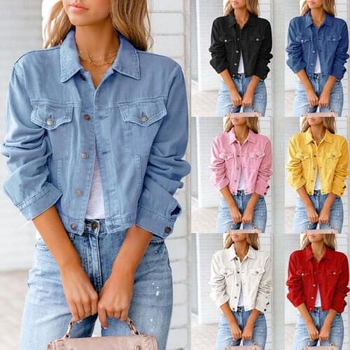 Women Jackets 2021 New Spring outwear denim coat Solid turn down collar cotton jacket for female plus size S-2XL