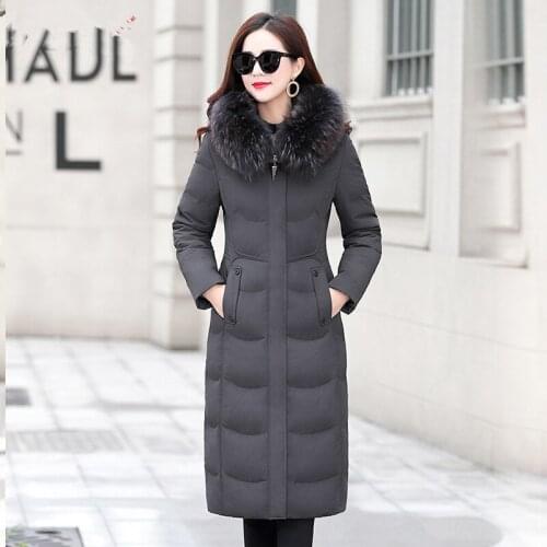 Womens Down Jacket Winter Jacket Women Real Raccoon Fur Collar Parka Women Korean Long Jackets Plus Size Veste Femme MY