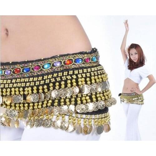 Women Belly Dance Dancing Hip Scarf Wrap Costumes Golden 228 Coins Belt