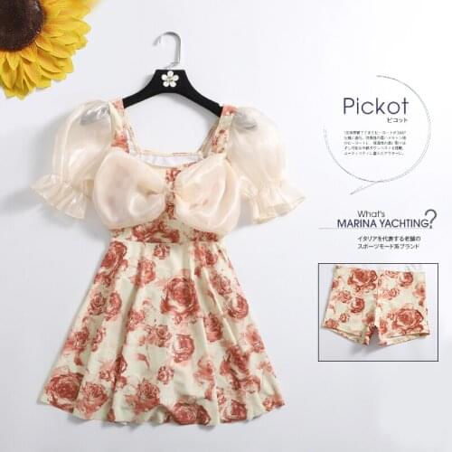 2021 Women Print Floral One Piece Swimwear Short Sleeve Swim Beach Dress Sexy Swimming Beachwear Female Bathing Suits Swimsuit