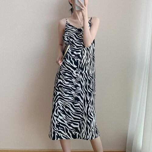 2021Summer new styleVintage Zebra Printed Women Dress Sexy Spaghetti Strap Summer Female Club Dress