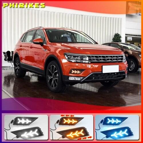1Pair Car light for Volkswagen VW Tiguan 2017 2018 2019 DRL Daytime Running Light with Yellow Turn signal fog lamp
