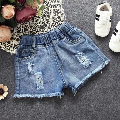 2021 Summer Girls Fashion Denim Shorts Kids Casual Hole Short Pants Children Clothes Girls Loose Shorts Teen Girl Clothes Q115