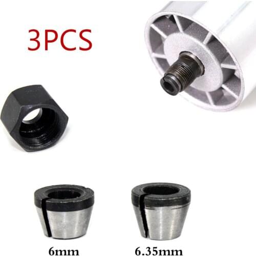 3PCS Router Chuck Conversion Milling Extension Collet Mill Adapter Trimmer Router Bit Collet Chuck 1/4" 6mm Woodworking Tool