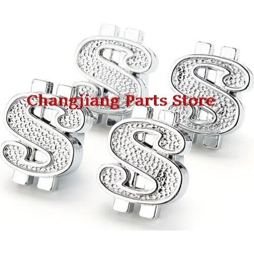 4pcs Valve Caps Dollar Car Truck Tire Air Valve Stem Cover Caps Universal Wheel Rims Silver