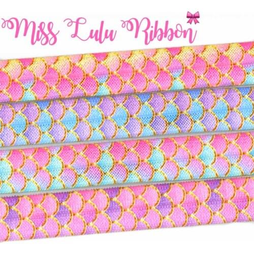 5/8"16mm Scale Series Pink Gradient Color Printed Elastic Ribbon Hair Band Making 50yards/roll DIY Party Gift Bowknots