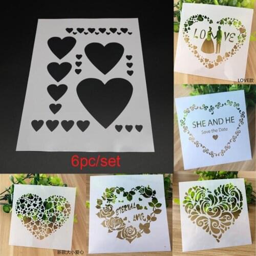 6pc/set Heart Bullet Journal Stencil Supplies For Painting Accessories Templates Stencils For Diy Scrapbooking Reusable Template