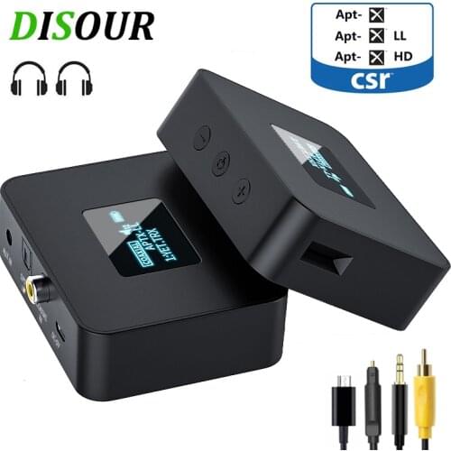 DISOUR CSR 5.0 Bluetooth Audio Transmitter APTX-HD/LL SPDIF Coaxial 3.5mm AUX OLED Display For TV Car Wireless Adapter Dongle
