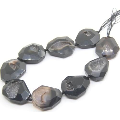 Large Size Faceted Black White Druzy Geode Agates Slab Loose Beads,Drusy Stone Slice Nugget Pendants Nacklace Jewelry Making