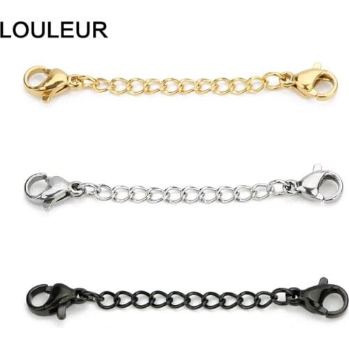 Louleur 5Pcs 50mm Length Stainless Steel Necklace Extender Chain With Lobster Clasp Extension Chain Bulk For Diy Jewelry Finding