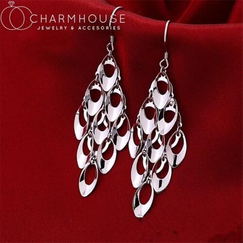 Pure Silver Charm Earrings For Women Multi Leaves Peacock Long Tassel Earing Brincos Femme Wedding Jewelry Accesories Party Gift