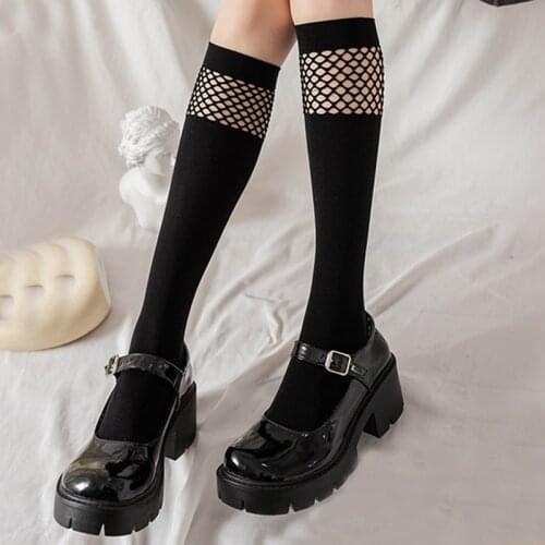 New Sexy Medias Black White Mesh Long Socks Women Stockings Girls Warm Knee Socks Cute College Student Black Gothic Stockings