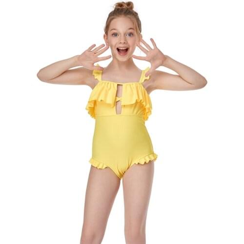 Kids Swimwear Girls One Piece Swimsuit Ruffle Backless Swim Suit Children Hollow Strap Bikini Sleeveless Swimming Costume 2-12Y