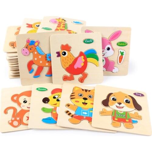 Childrens Wooden 3d Jigsaw Puzzle Cartoon Early Education Puzzle Baby Building Blocks Puzzle Wooden Toys