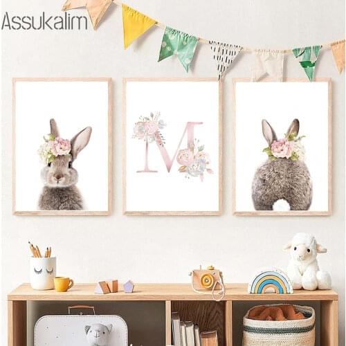 Rabbit Canvas Poster Custom Name Posters Ballet Girl Wall Painting Nursery Art Print Nordic Wall Pictures For Baby Room Decor
