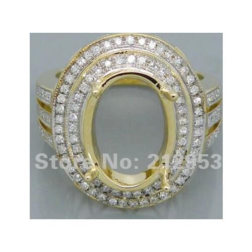 Solid Oval Shape 10x14mm Semi Mount Ring With Natural Diamond In 14K Yellow Gold 0.74Ct Engage Wed Setting Ring For Sale