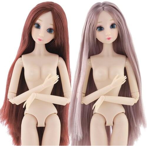 30cm BJD Doll with 28 Movable Joints Long Hair Blue Eyes 1/6 Nude Baby Doll Body DIY Naked Body Female Doll Toy Gifts For Girls