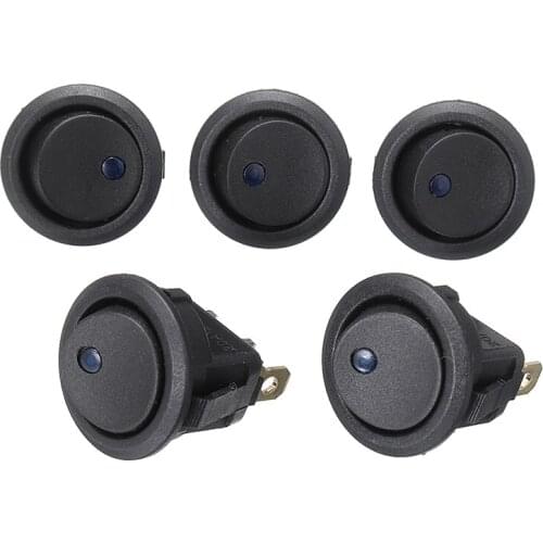 Mayitr 5pcs 12V 20A Car Van Boat Dash Panel ON/OFF Round Rocker Blue LED Light Toggle Switch For Auto Truck