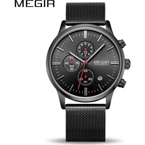 MEGIR Watch Men Stainless Steel Quartz Men Watches Chronograph Watch Clock Men Relogio Masculino for Male Students Relogios