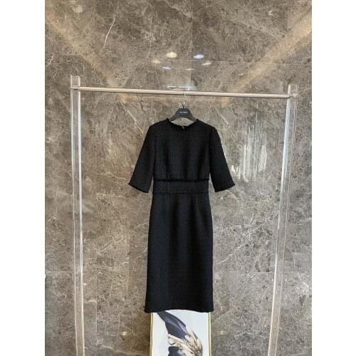 Fashion 2021 new ladies mid-sleeve round neck waist dress 1224