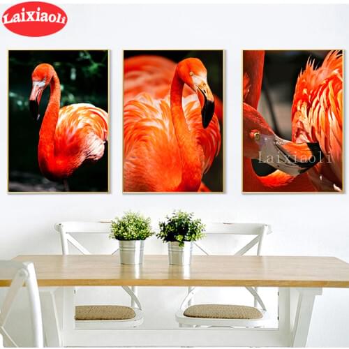 5D DIY Diamond Painting cross stitch mosaic Flamingo 3 pcs set full square/round diamond embroidery rhinestone painting decor