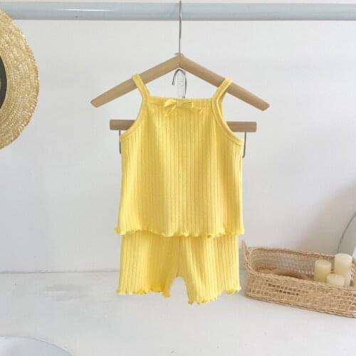 Girls Baby Solid Casual Clothing Sets Summer Fashion Toddler Sling Vest Shorts Outfits 2Pcs Infant Korean Clothing Newborn Suits