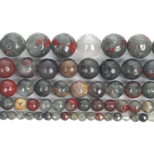 Faceted Natural Stone Beads African Bloodstone Round Beads For Jewelry Making DIY Bracelets Earring Accessories 4/6/8/10/12MM