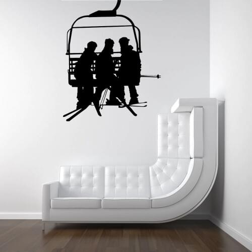 Ski Lift Chair With Men Handing Snowboards Silhouette Art Design Wall Decals Home Livingroom Cool Decor Wallpaper Poster Wm-033