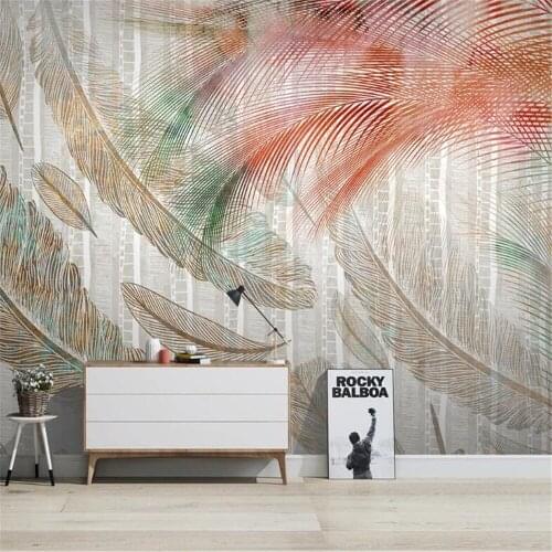 Milofi professional 3D large wallpaper mural Nordic retro feather line TV sofa background wall decoration painting
