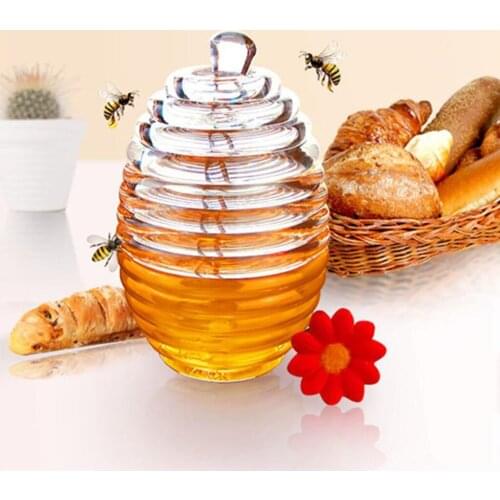 Transparent Honey Jar Pot With Stirring Rod Kitchen Honey Container