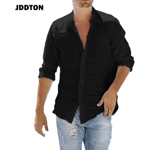 JDDTON New Mens Cotton Long Sleeve Shirts Leisure Basic Tops Fashion Male Shirt Streetwear Fitness Turndown Collar EU Size JE518