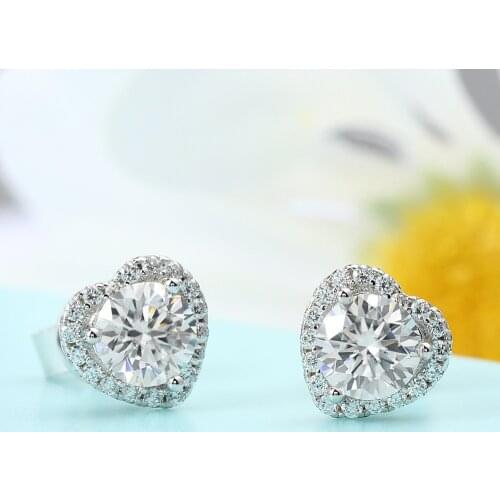 Veryins CRA Certificated Moissanite Sterling S925 Heart Shaped Halo Moissanite Stud Earrings