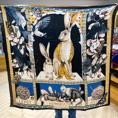 110cm Silk Scarf Printed Rabbit hair neck Square Scarves Office Ladies Shawl Bandanna Muslim Hijab Handkerchief muffler foulard